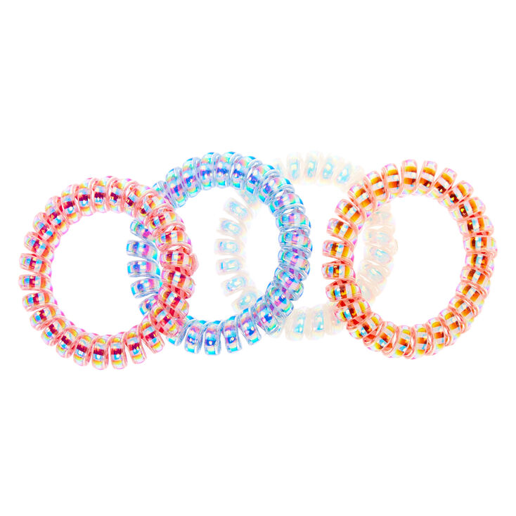 Striped Holographic Spiral Hair Ties -  4 Pack,