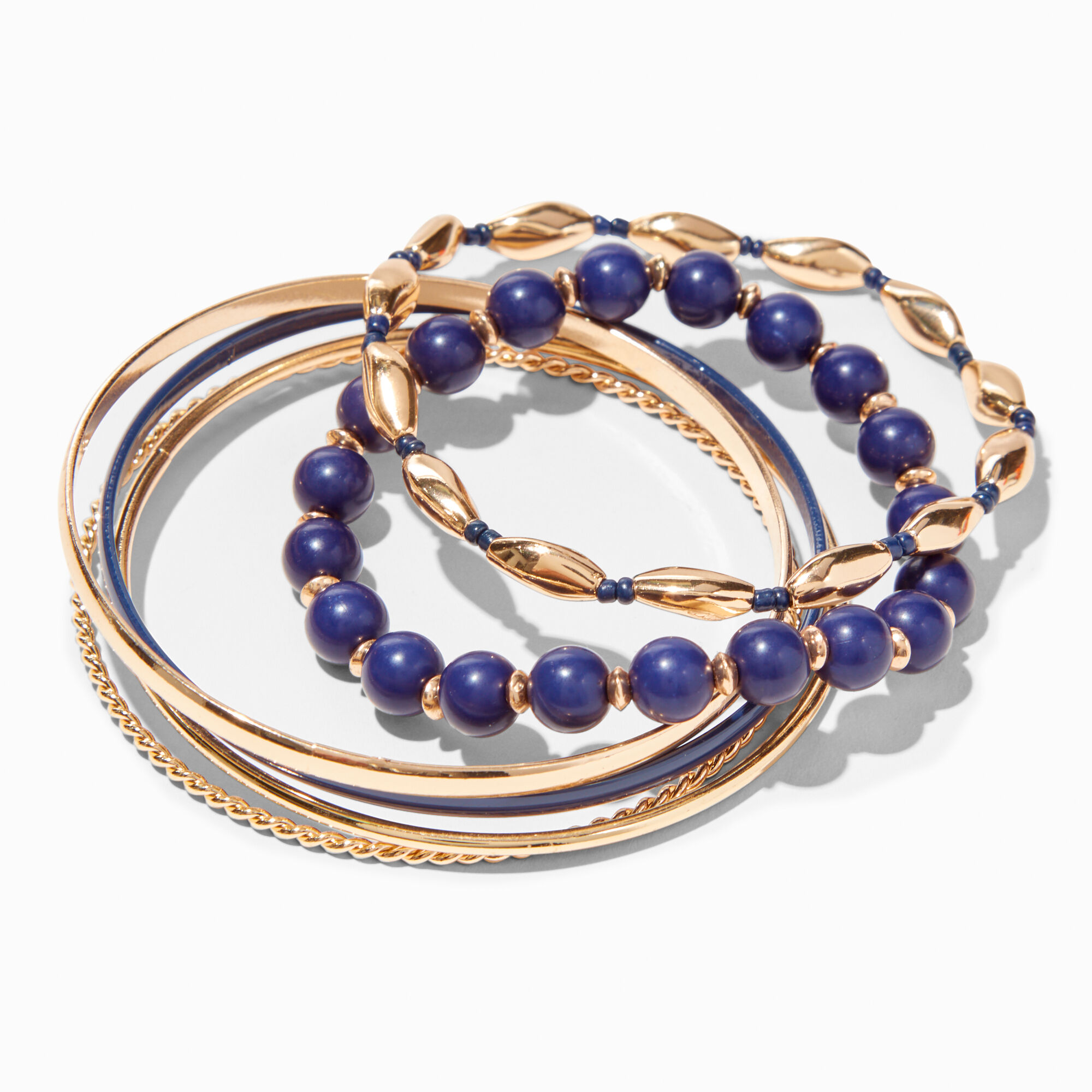 Navy Blue & Gold Bangle Bracelets - 6 Pack,