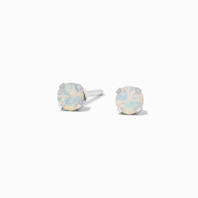 14kt White Gold 3mm Opal Crystal Studs Ear Piercing Kit with Ear Care Solution,