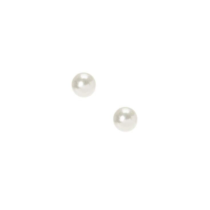 Silver 10MM Pearl Stud Earrings - White,