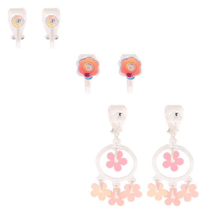Claire's Lot de 3 paires de boucles d'oreille à fleurs holographiques
