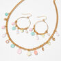 Gold Cabana Charm Necklace &amp; Hoop Earrings - 2 Pack,