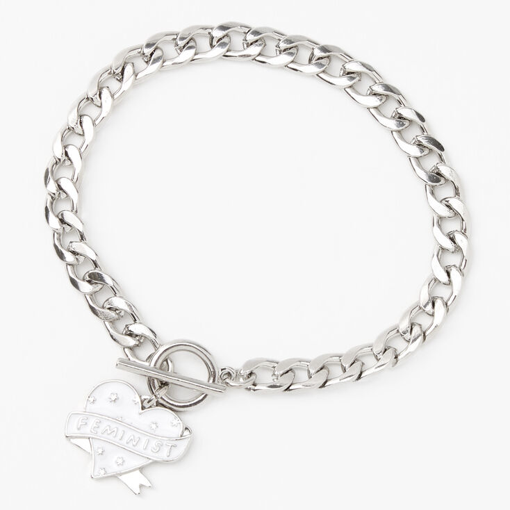 Silver Feminist Toggle Chain Link Bracelet