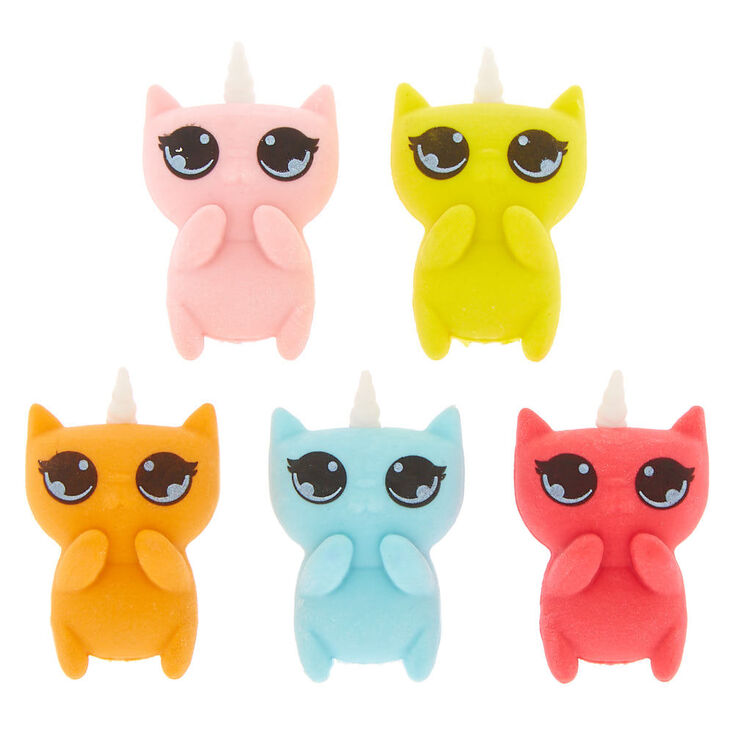 Claire's Lot de 5 gommes chat-licorne arc-en-ciel