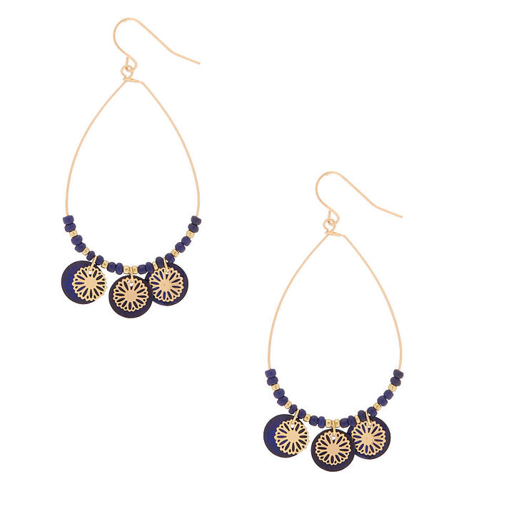 Claire's Pendantes bleu marine à motif en filigrane coquillage et goutte 6,3 cm couleur doré