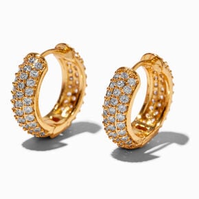 C LUXE by Claire&#39;s 18k Yellow Gold Plated Pav&eacute; Cubic Zirconia 14MM Hoop Earrings,