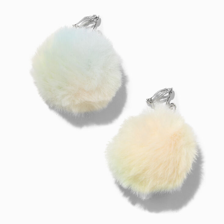 Silver 1.5" Pom Pom Clip On Drop Earrings