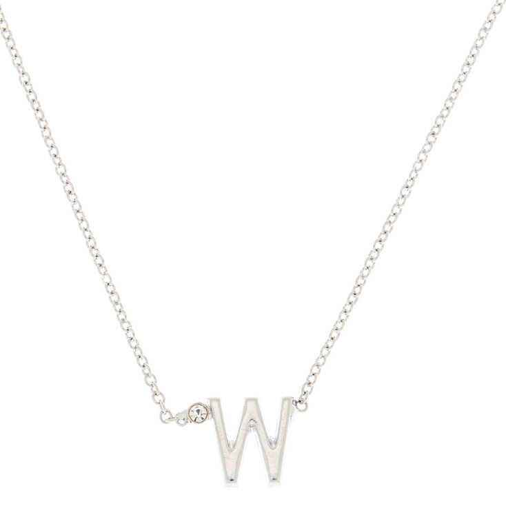 Silver Stone Initial Pendant Necklace - W,