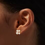 Enamel White Pearl Flower Stud Earrings,