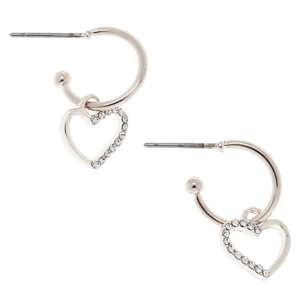 Silver 12MM Heart Hoop Earrings Claire s US