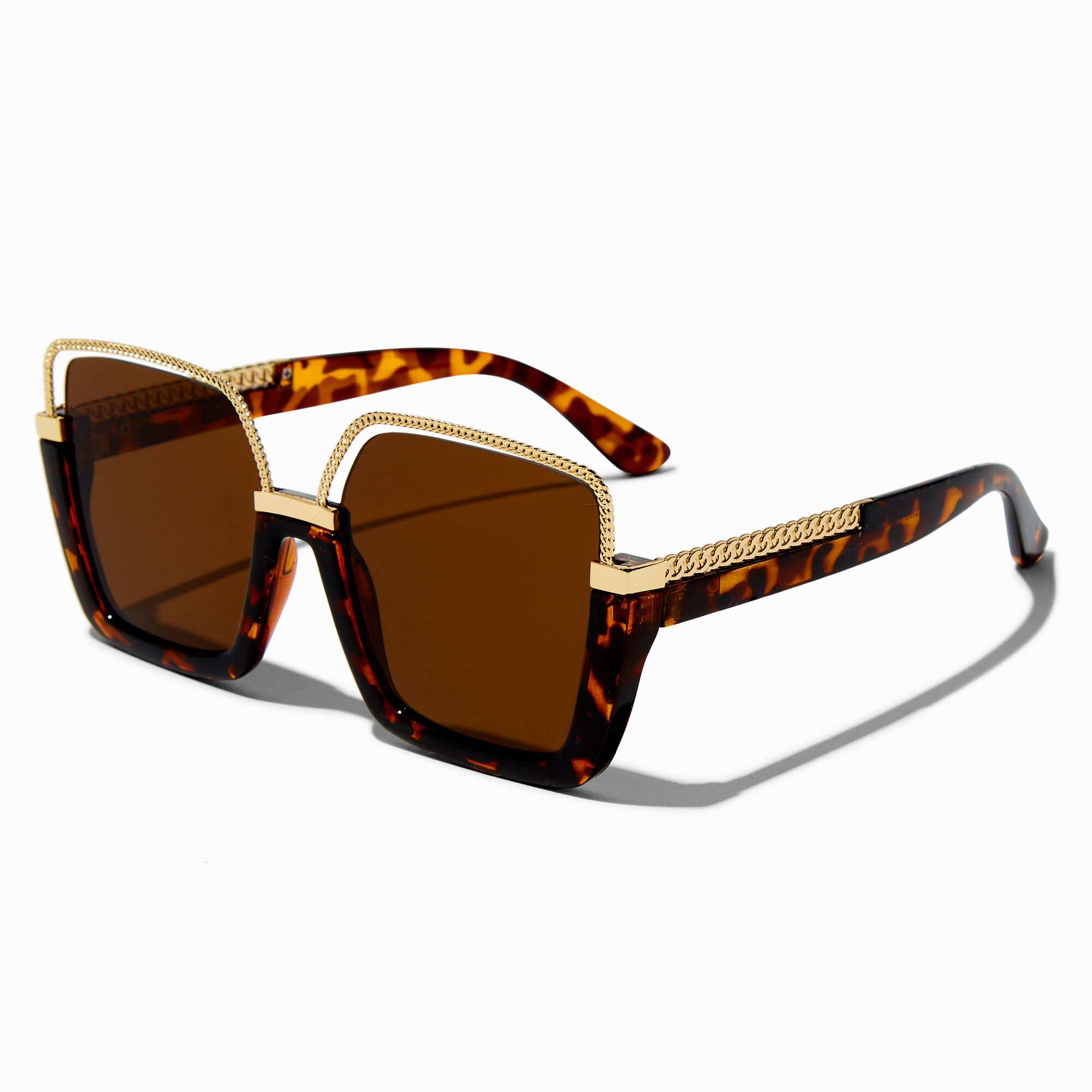View Claires Tone Browline Chunky Tortoiseshell Sunglasses Gold information