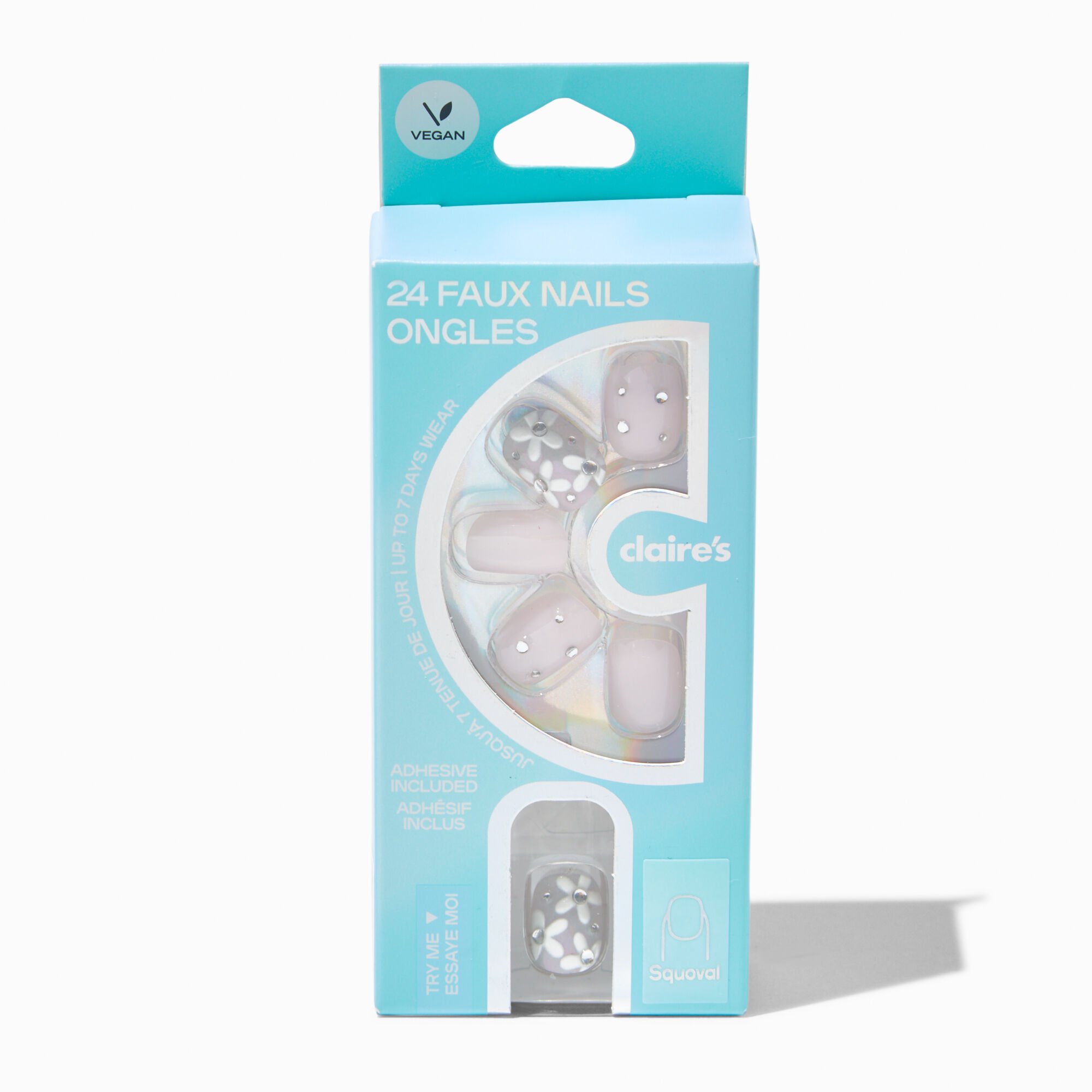 Daisy Bling Squoval Vegan Faux Nail Set - 24 Pack,
