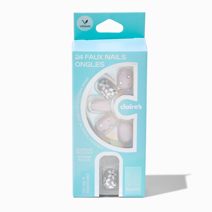 Daisy Bling Squoval Vegan Faux Nail Set - 24 Pack,