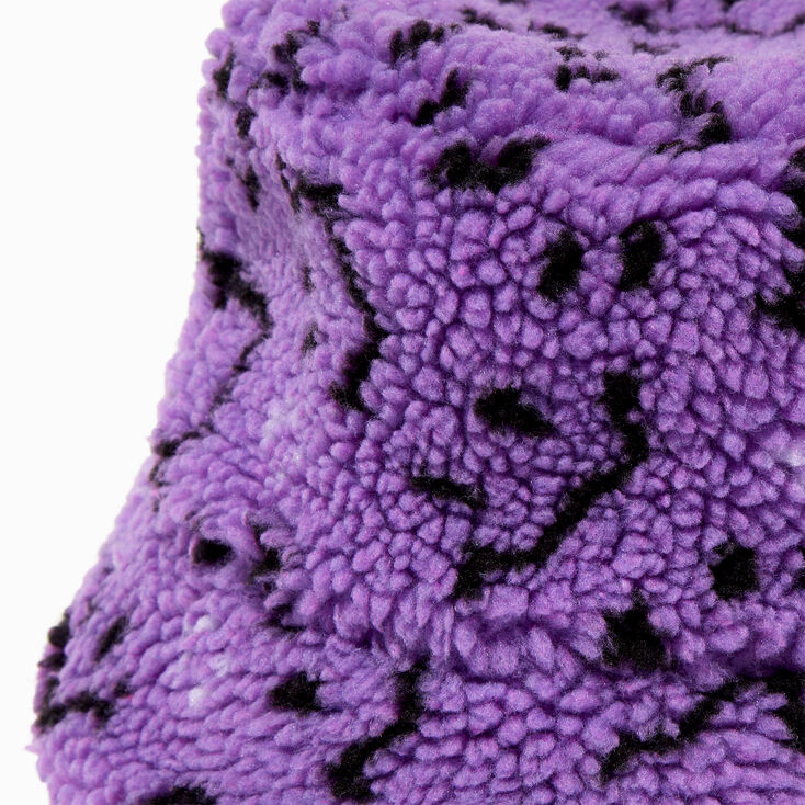 Purple Wavy Happy Face Plush Bucket Hat,