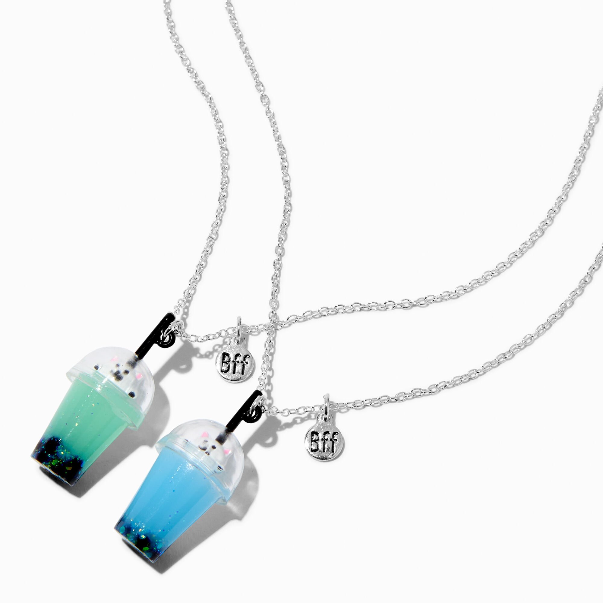 claire's best friends blue kitty bubble tea pendant necklaces - 2 pack