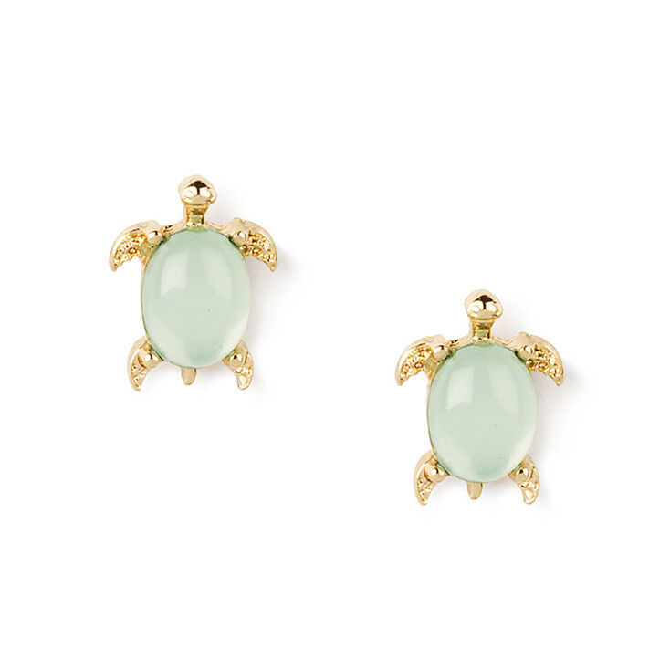 Gold Turtle Crystal Shell Stud Earrings - Mint | Claire's US