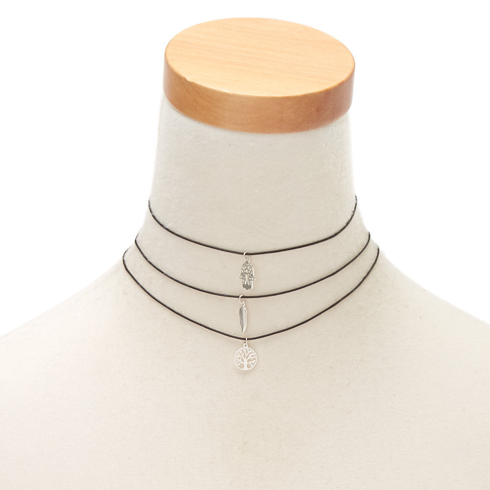 Symbolic Choker Necklaces - Black, 3 Pack,
