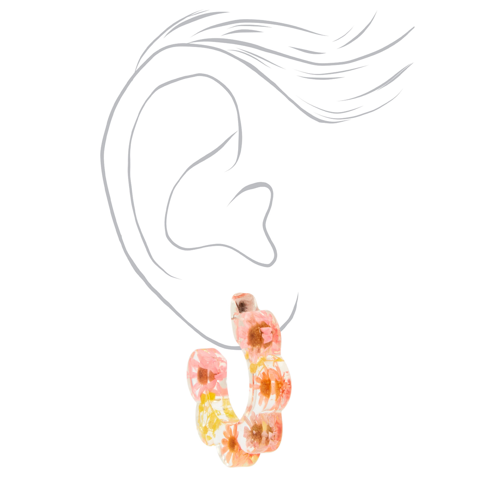 Pink & Yellow 30MM Resin Floral Hoop Earrings,