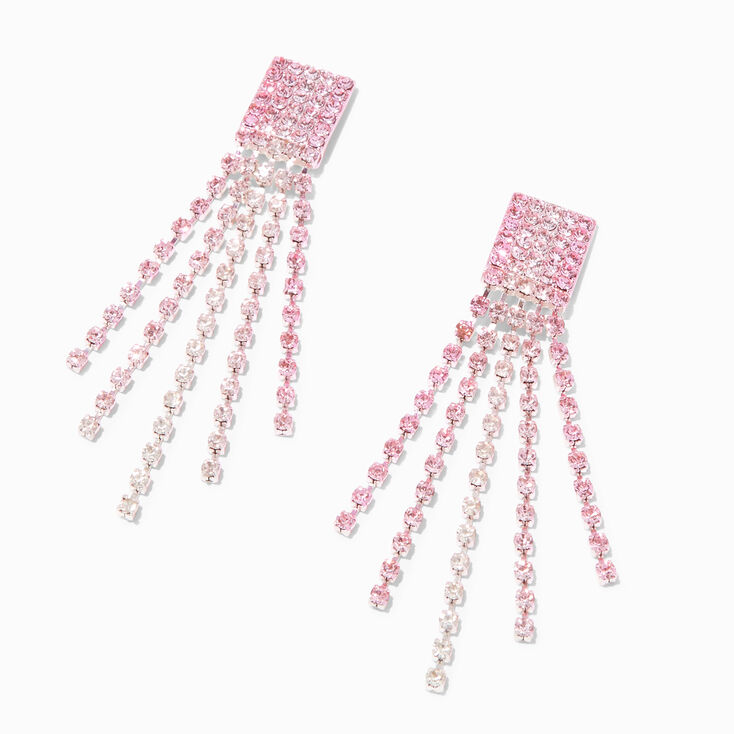 Rose Gold Pink Rhinestone 3&quot; Pyramid Fringe Drop Earrings,