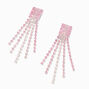 Rose Gold Pink Rhinestone 3&quot; Pyramid Fringe Drop Earrings,