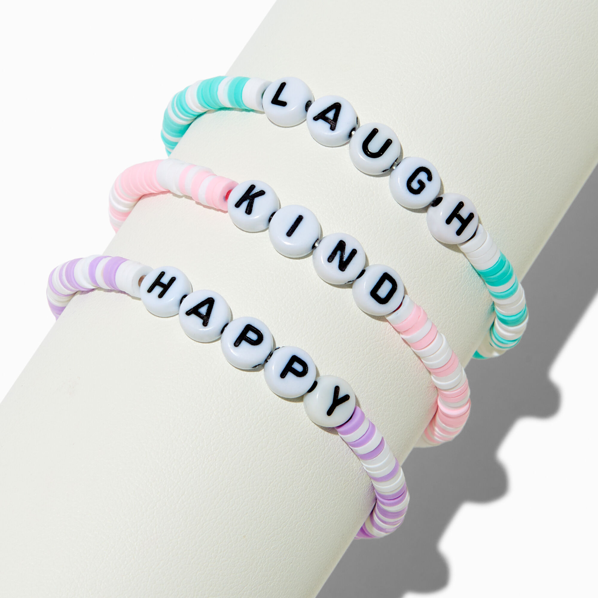 Claire's Club Affirmation Pastel Heishi Bead Stretch Bracelets - 3 Pack,
