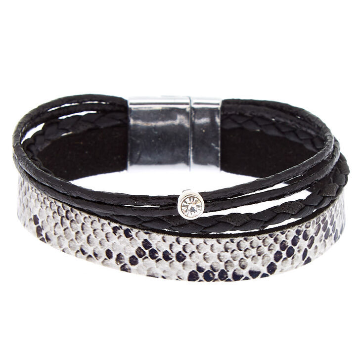 Claire's Bracelet volumineux noir avec imprimé imitation peau de serpent