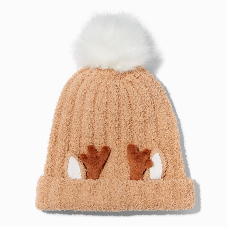 Reindeer Antlers Ribbed Knit Beanie Hat,