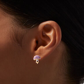 Purple Mushroom Clip-On Stud Earrings,