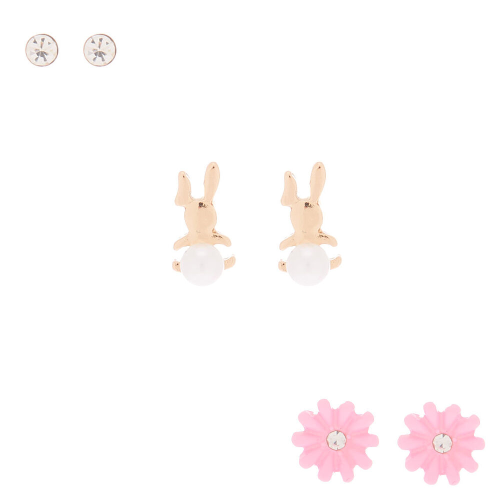 Gold Bunny Hop Stud Earrings - 3 Pack,