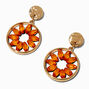 Pendantes 2,5&nbsp;cm couleur dor&eacute;e fleurs perl&eacute;es orange,