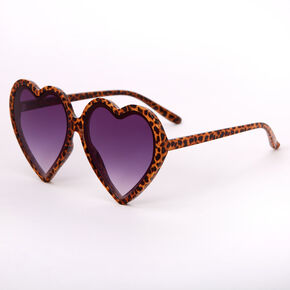 Oversized Leopard Heart Sunglasses - Brown,