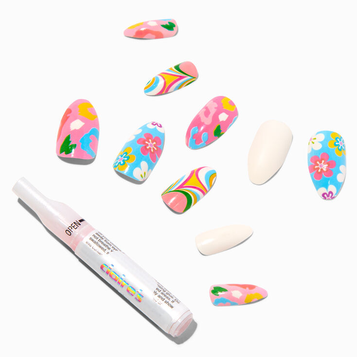 Retro Floral Swirl Stiletto Vegan Faux Nail Set - 24 Pack,