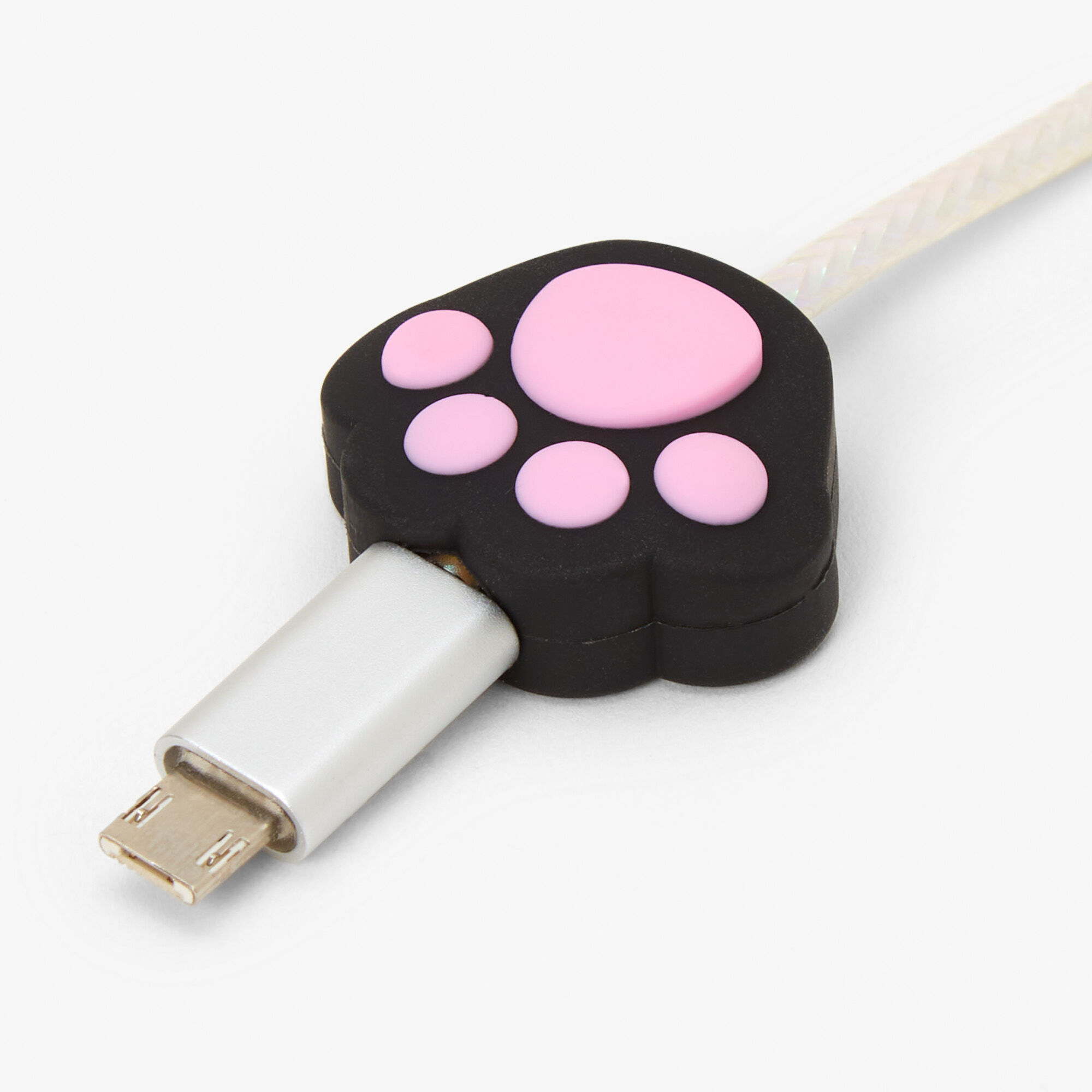 MojiPower® Pink & Black Paw Print Cable Protector,