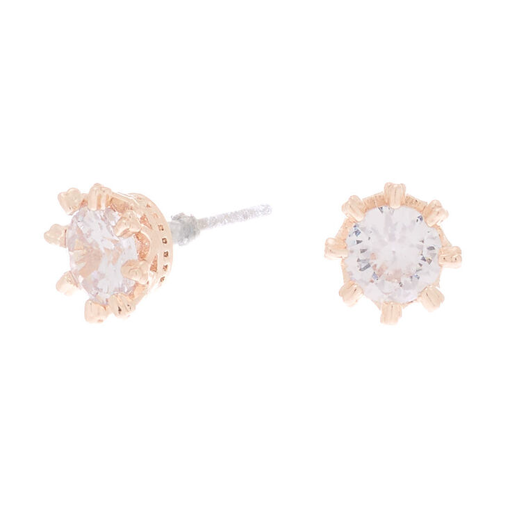 Claire's Clous d’oreille ronds 5 mm en zircon cubique d’imitation couleur doré rose