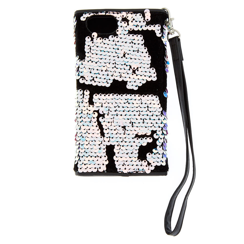 Velvet Reverse Sequin Folio Phone Case - Black,