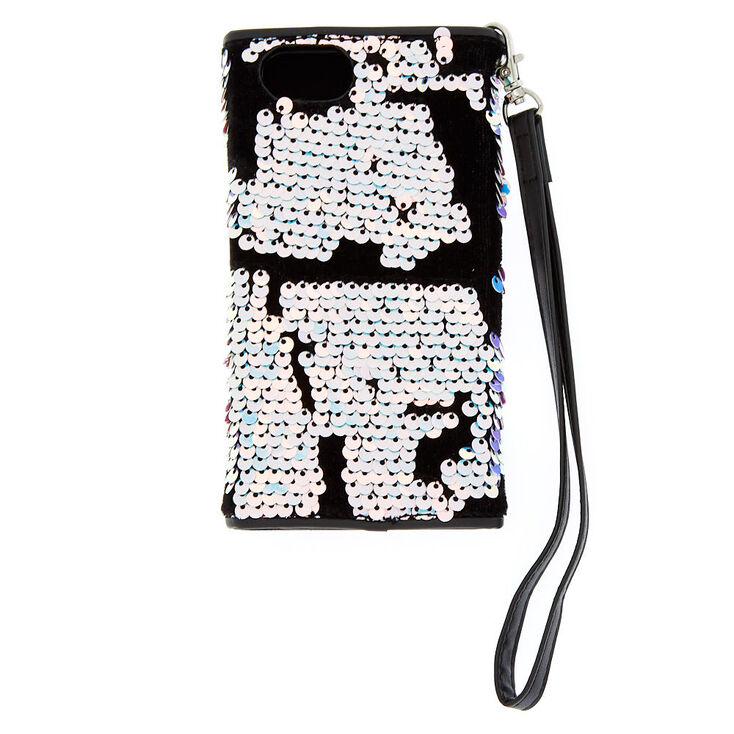Velvet Reverse Sequin Folio Phone Case - Black,