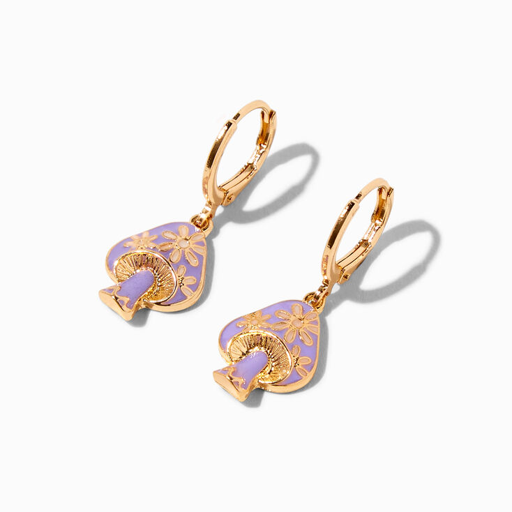 Purple Mushroom 10MM Huggie Hoop Drop Earrings,