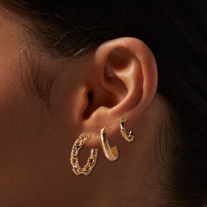 Gold Graduated Embellished Hoop Earring Stackables Set - 6 Pack,