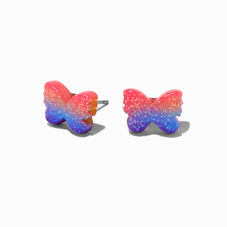 Glitter Ombr&eacute; Butterfly Stud Earrings,