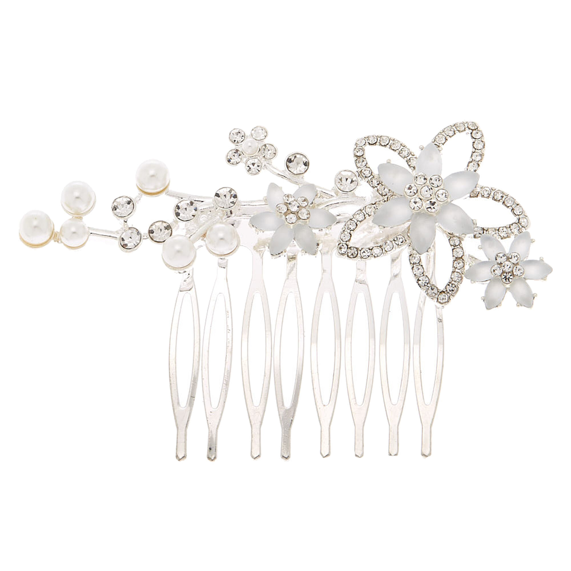 Silver Frosted Flower Hair Comb | Claire's US