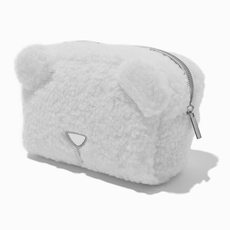 Trousse de maquillage en sherpa ours blanc,