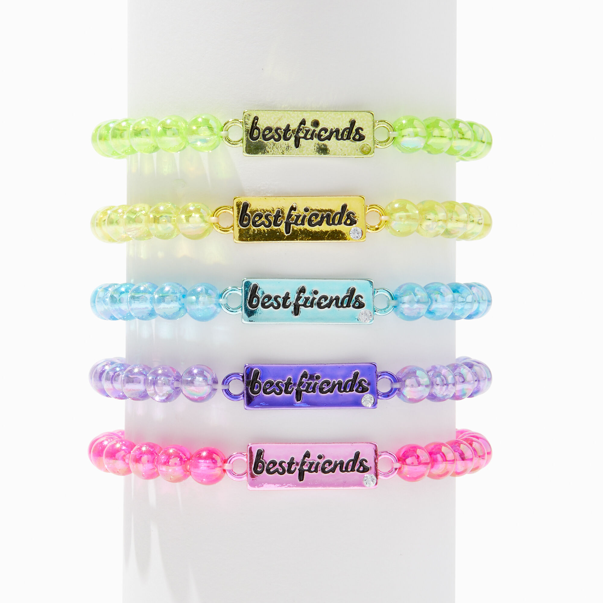 Best Friends Rainbow Crystal Beaded Stretch Bracelets - 5 Pack,