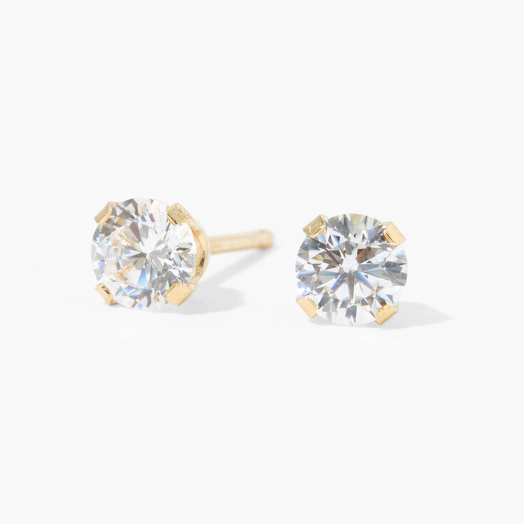 14kt Yellow Gold 4mm Cubic Zirconia Studs Ear Piercing Kit with Ear Care Solution,