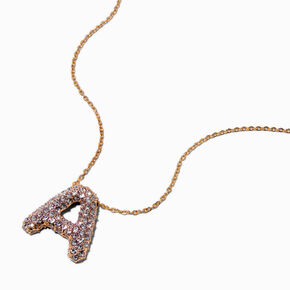 Gold-tone Pav&eacute; Bubble Initial Pendant Necklace - A,