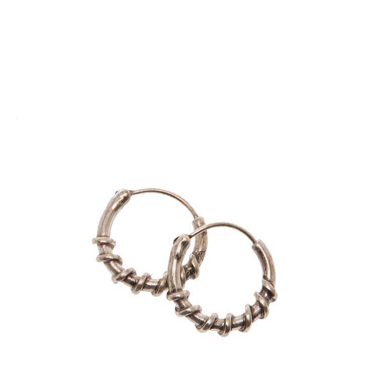 Silver 10MM Wire Wrapped Hoop Earrings,