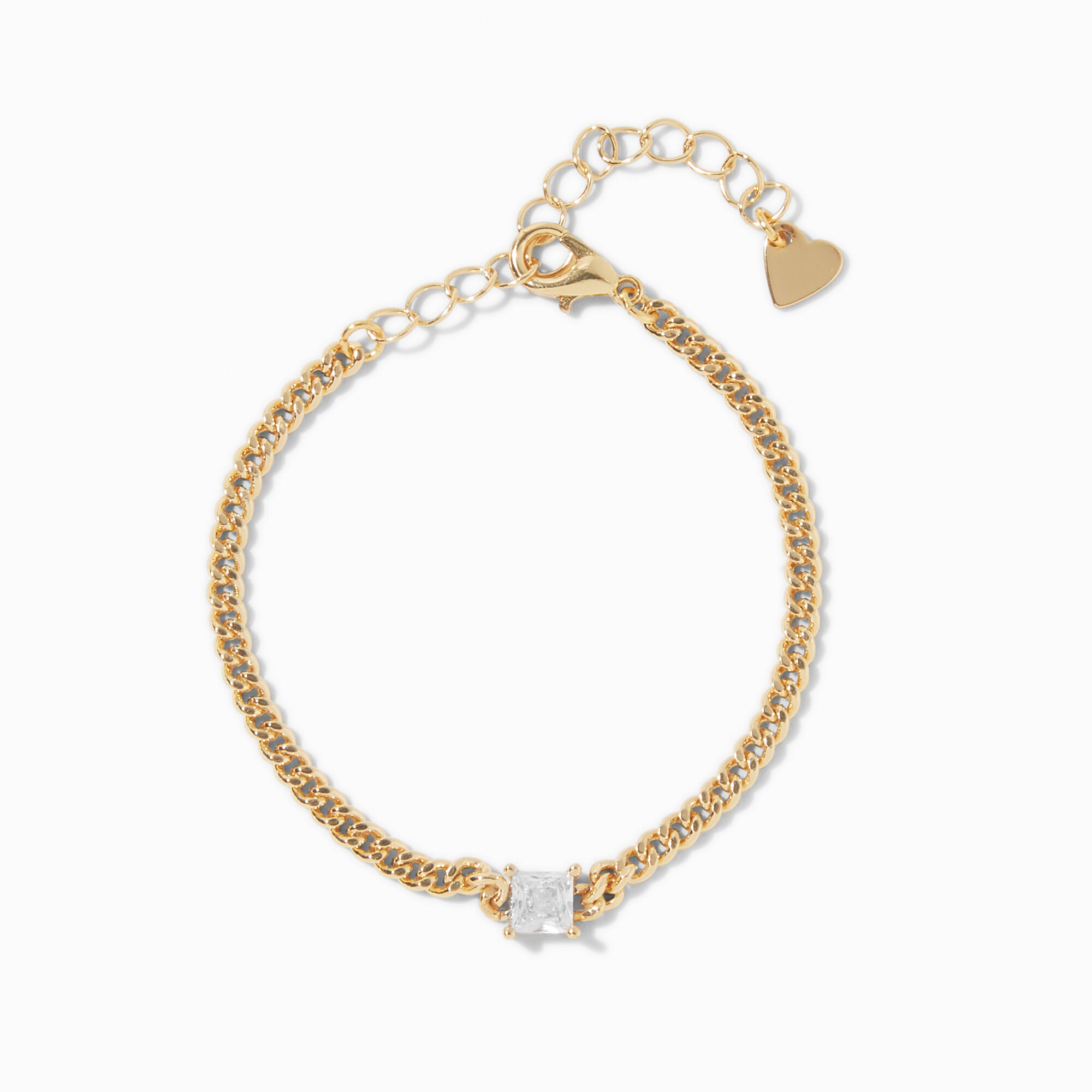 View C Luxe By Claires 18K Gold Plated Cubic Zirconia Curb Chain Bracelet Yellow information