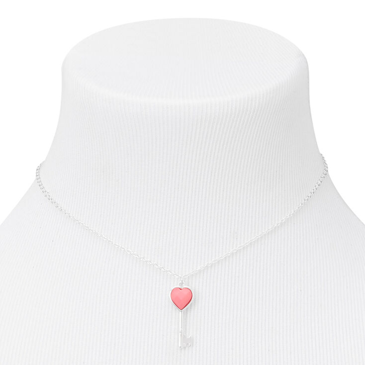 Claire&#39;s Club Silver Heart Key Pendant Necklace,