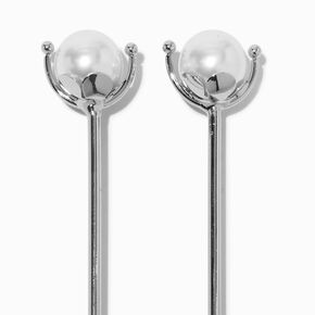 Silver-tone Pearl Hair Sticks - 2 Pack,