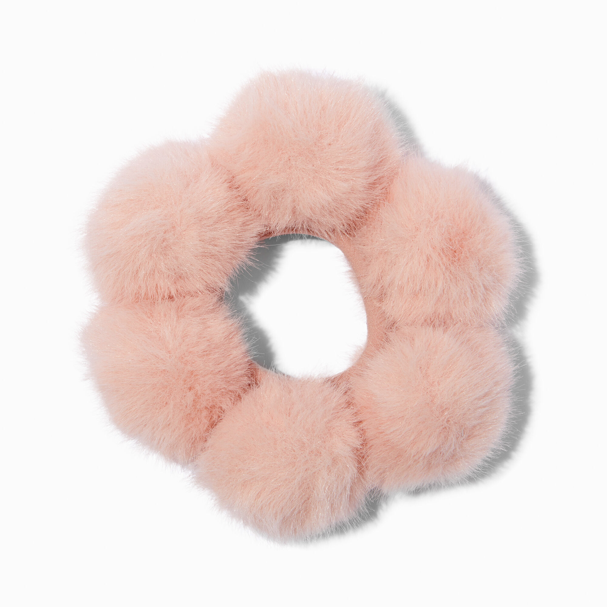 Blush Pink Furry Pom Pom Hair Scrunchie,