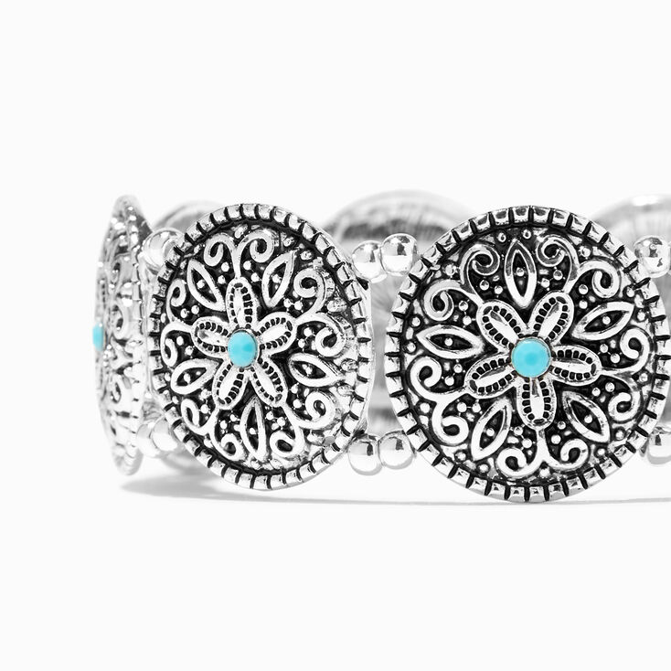 Silver Filigree Turquoise Medallion Stretch Bracelet,